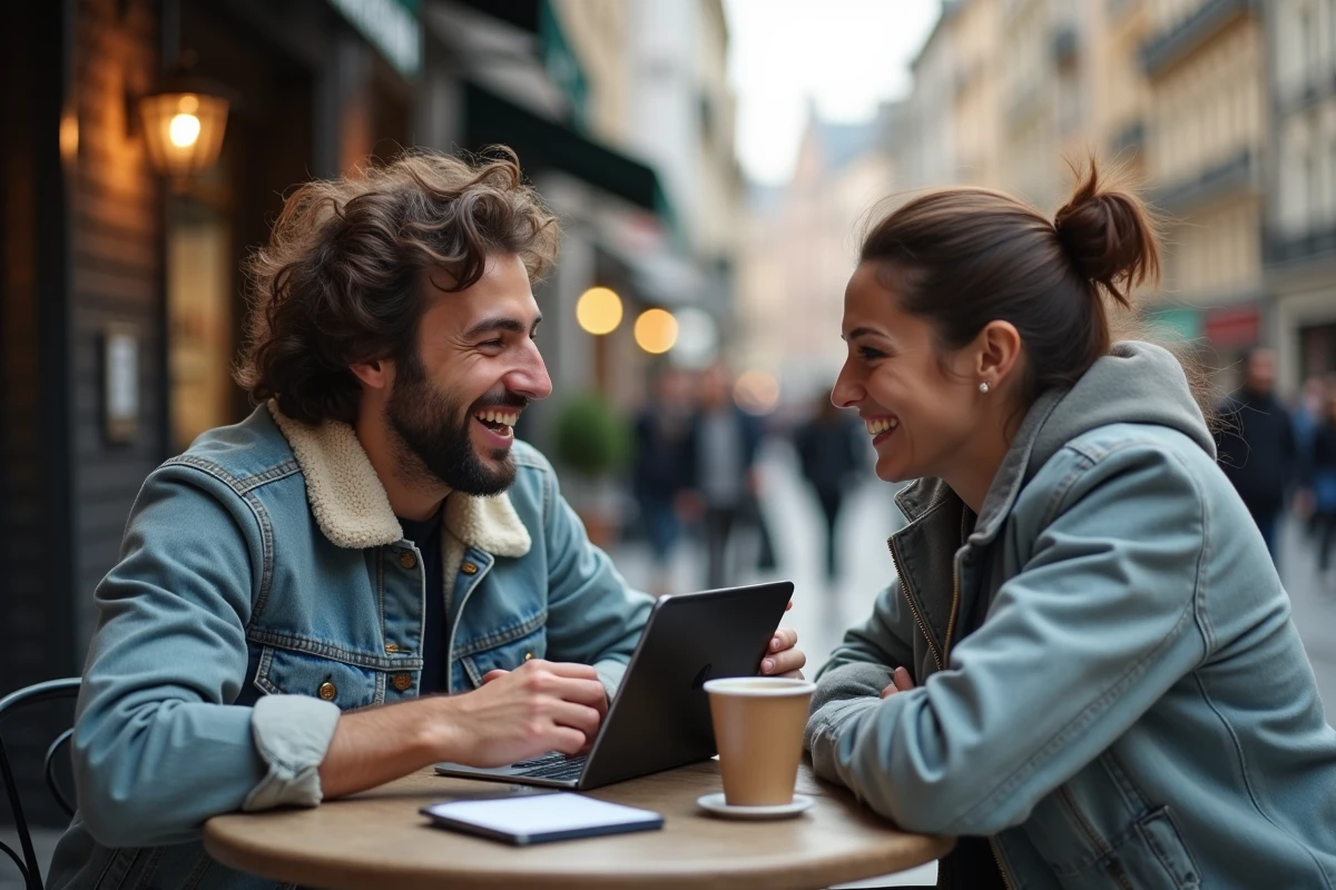 Deux amis regardant un match de football en extérieur