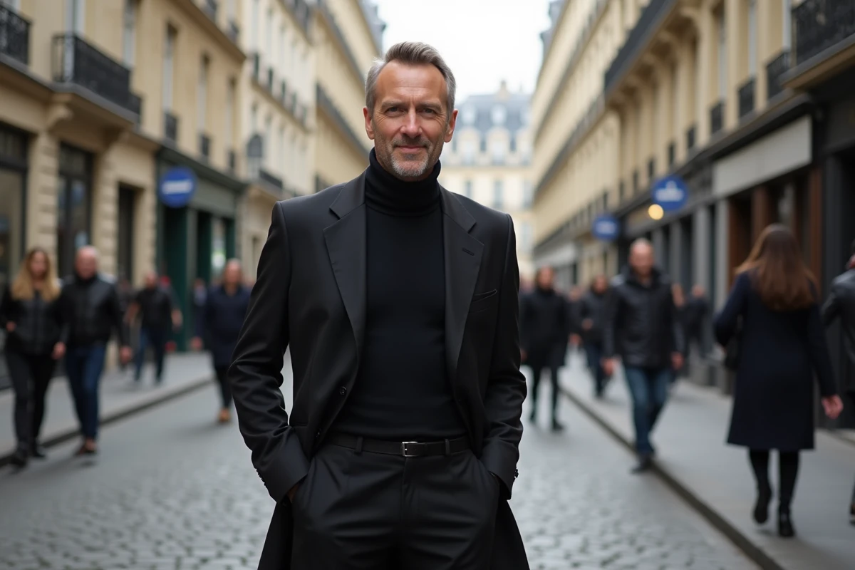 Créateur de mode français dans une rue parisienne