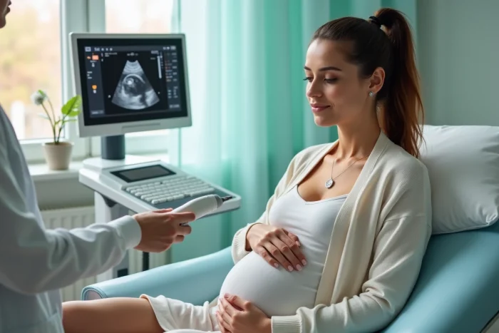 Femme enceinte lors d'une échographie en cabinet médical