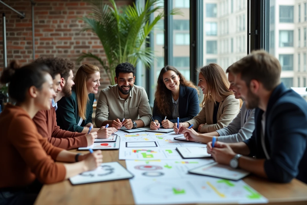 Groupe de jeunes professionnels en brainstorming collaboratif