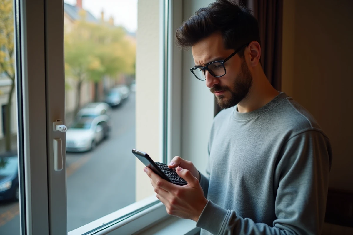 Jeune homme regardant son téléphone près d