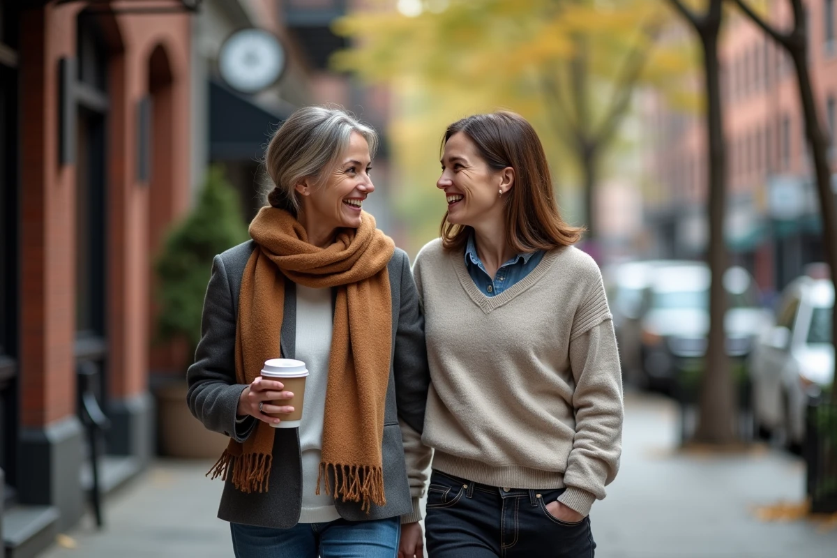 Femme et homme marchant dans une rue urbaine